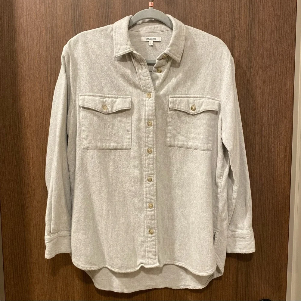 MADEWELL‎ Light Gray Flannel Flap-Pocket Oversized Ex-Boyfriend Shirt Size Small - Picture 4 of 11